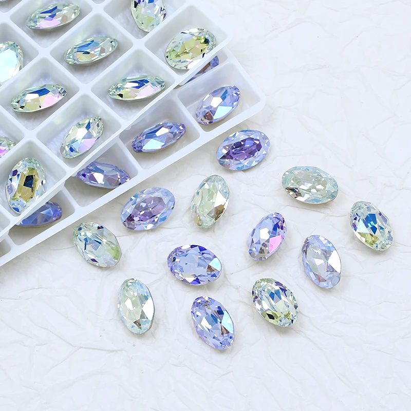 12x8mm Oval Shape Effect Color K9 Crystal Loose Rhinestone Glue On Pointback Stone Glitter Glass Beads For Nail Art Jewelry Bags