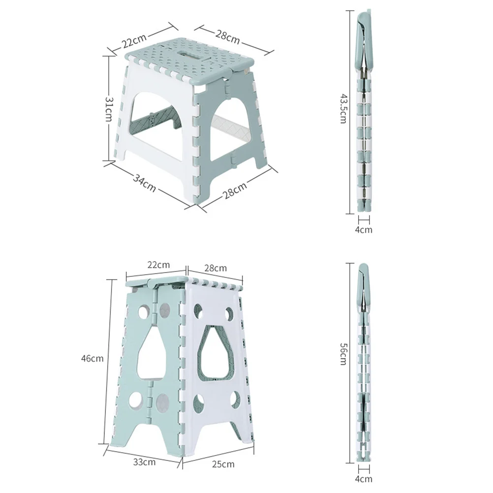 Household Plastic Folding Chair Green Collapsible Foot Stool Lightweight Portable Folding Seat for Kitchen Bathroom Outdoor