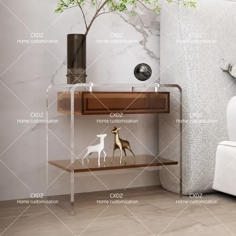 Modern Acrylic Edge Transparent Storage Bedside Table Small Apartment Living Room Bedroom Home Locker Simple Design