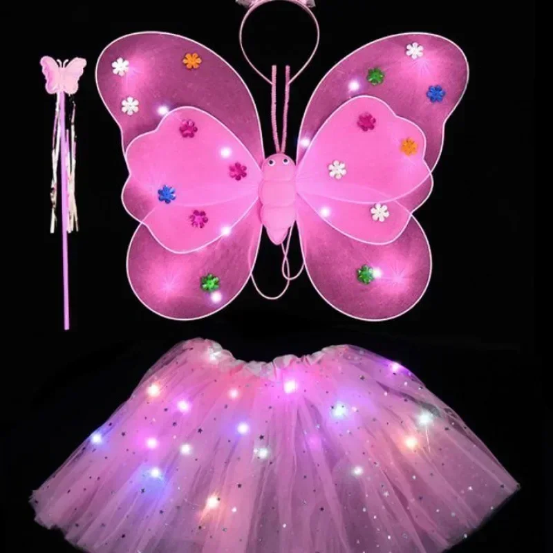 Ailes de papillon LED pour filles, support de sol, ailes de papillon, lumière clignotante, paillettes scintillantes, ensemble de olympiques d'animaux