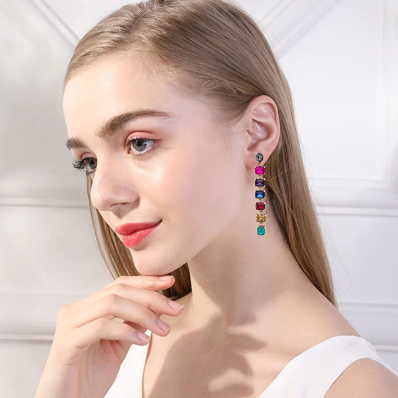 New Fashion Handmade Crystal Rhinestone Earrings Women Long Chain Alloy Bohemia Luxurious Earring Girls Jewelry Accessories