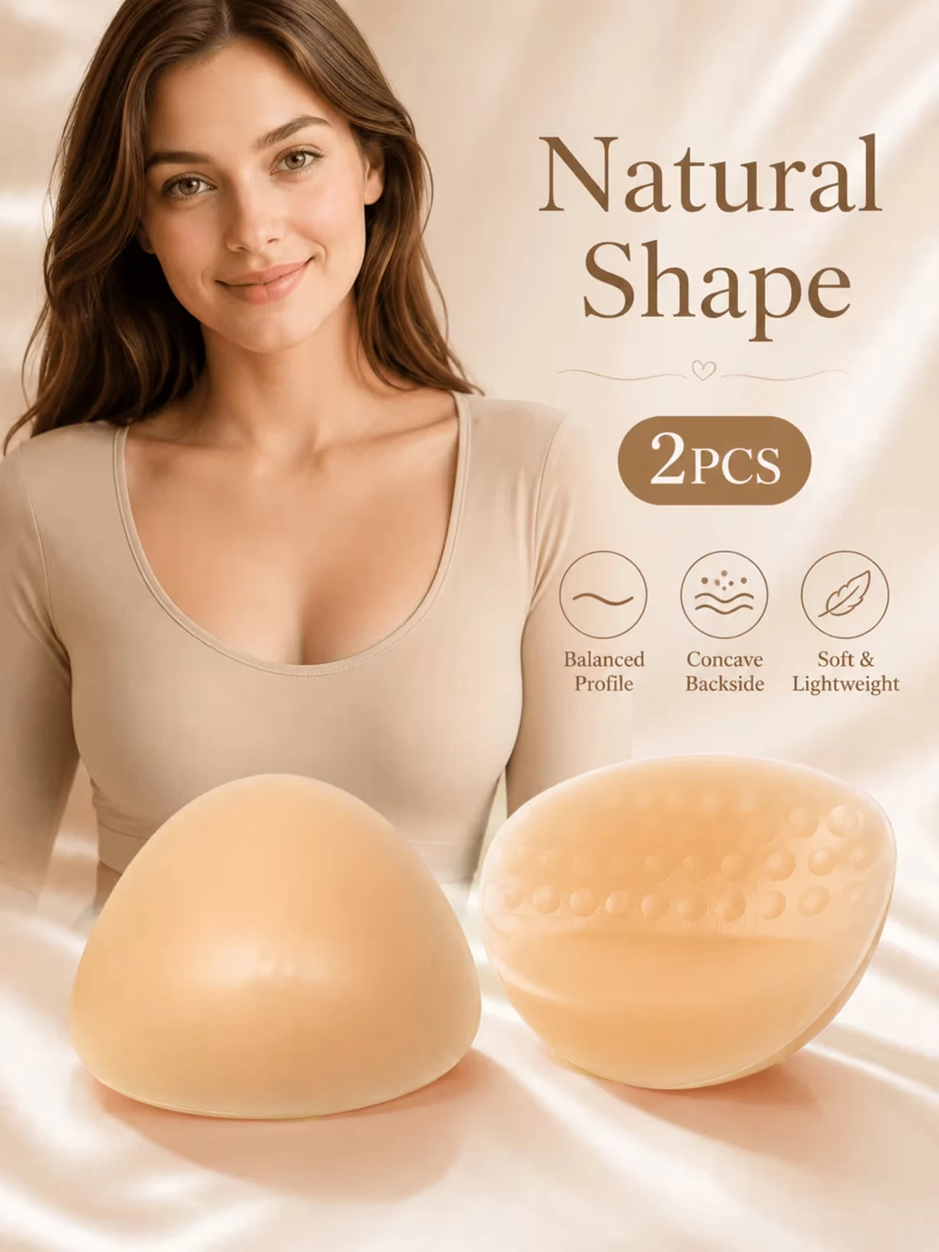 2-Piece Silicone Breast Pads, Thin Seamless Breathable Hollow Backing, Portable Enhancer for Cosplay, Parties & Weddings.