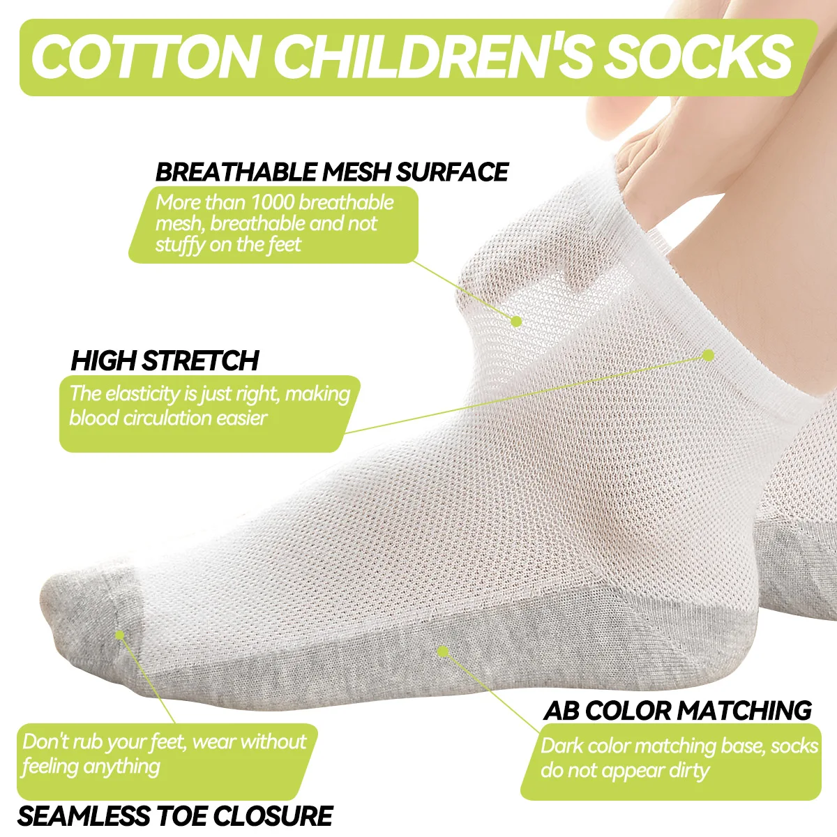 Children's Pure Cotton Mesh Boneless Summer Thin Ankle Socks – Color-Block Design, Stain-Resistant, OEKO-TEX Certified Safe