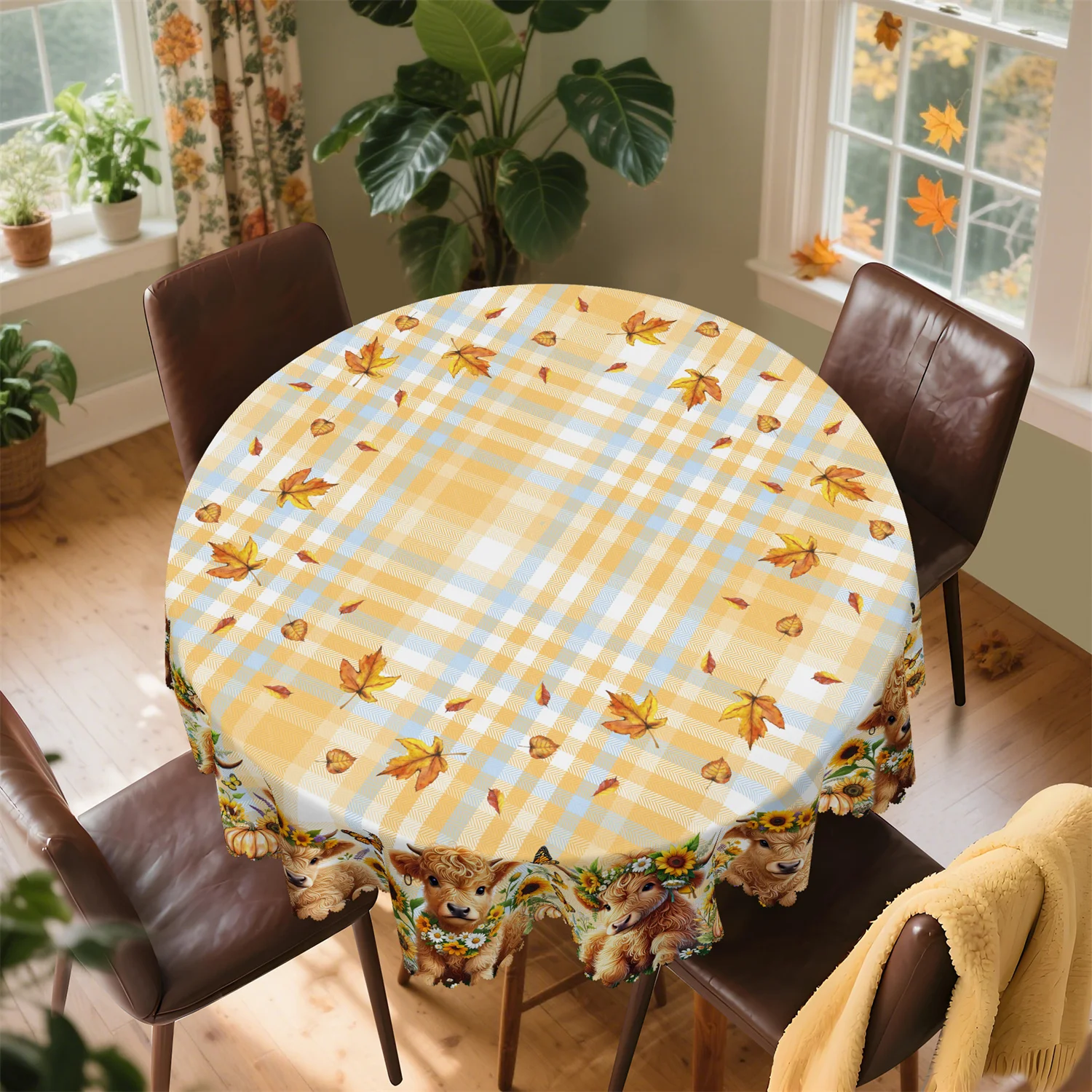 Buffalo Gag Cartoon Cow Flowered Butterfly Pumpkin Fall Tablecloth 1 Pack Suitable for Thanksgiving Kitchenzyc
