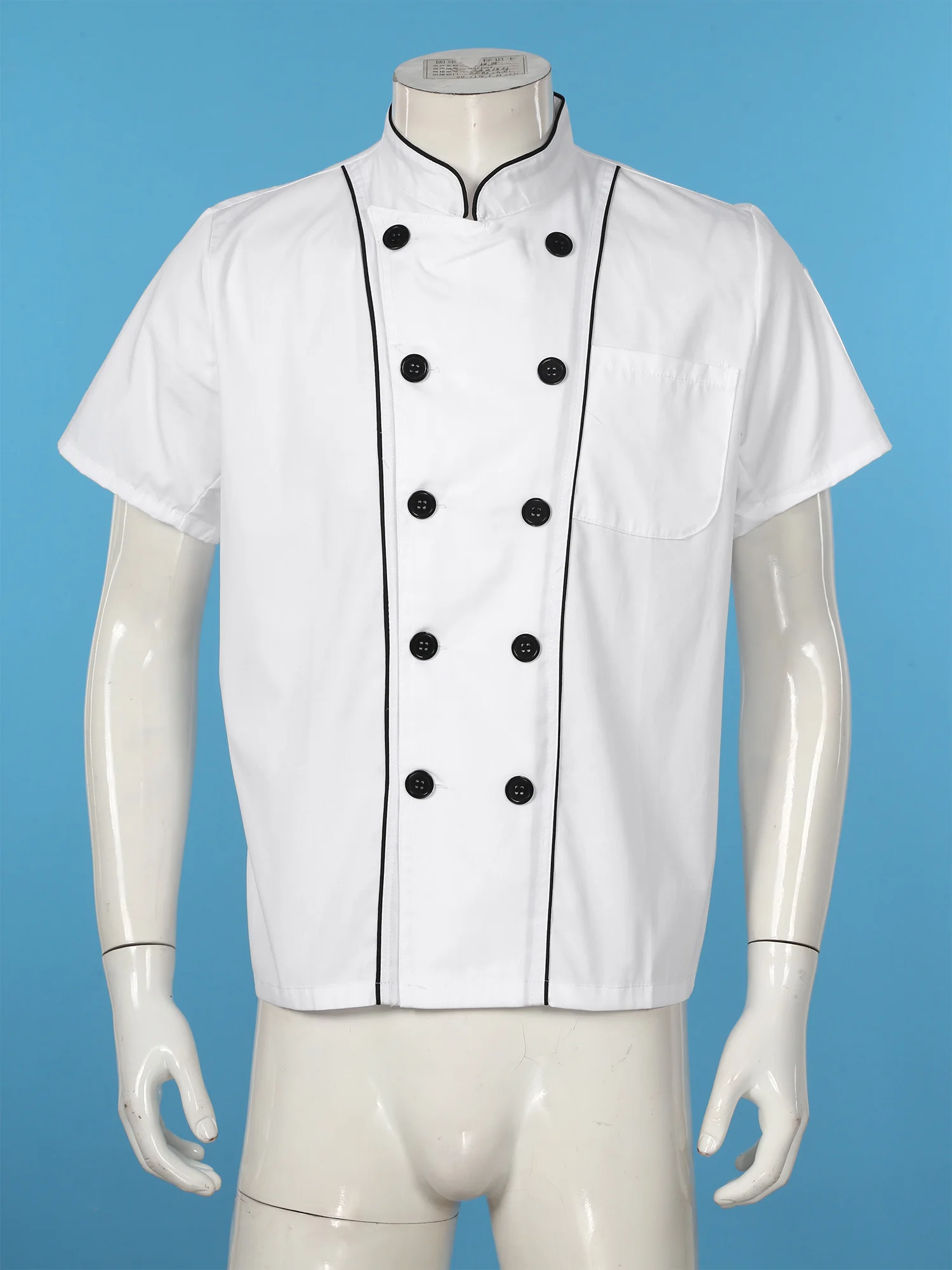 Mens Womens Unisex Chef Shirt Contrast Color Trim Kitchen Work Uniform Cook Jacket Coat Hotel Restaurant Canteen Bakery Costume