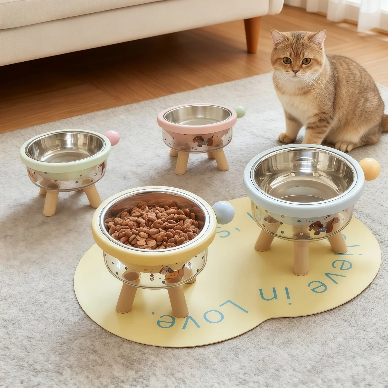مجموعة وعاء طعام ومياه مائل للقطط مضاد للقيء، وعاء طعام للكلاب من الفولاذ المقاوم للصدأ مع قاعدة، أوعية تغذية للحيوانات الأليفة غير قابلة للانزلاق #1