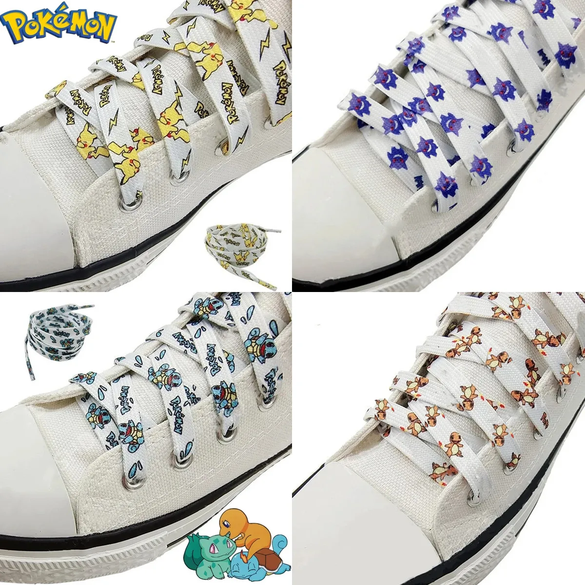 120/140cm Pokemon shoelace pikachu Bulbasqur Shoelaces Anime Cartoon Charmander Geng Gui Fashion Shoe Laces Accessories Gifts