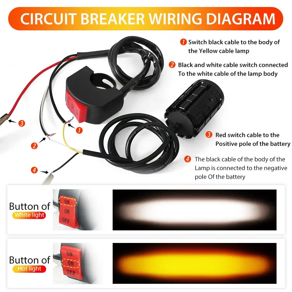 With Switch 2 PCS Super Bright Motorcycle LED Explorers Headlight Projector Fisheye Lens LED Moto Fog Auxiliary Motorcycle Headl