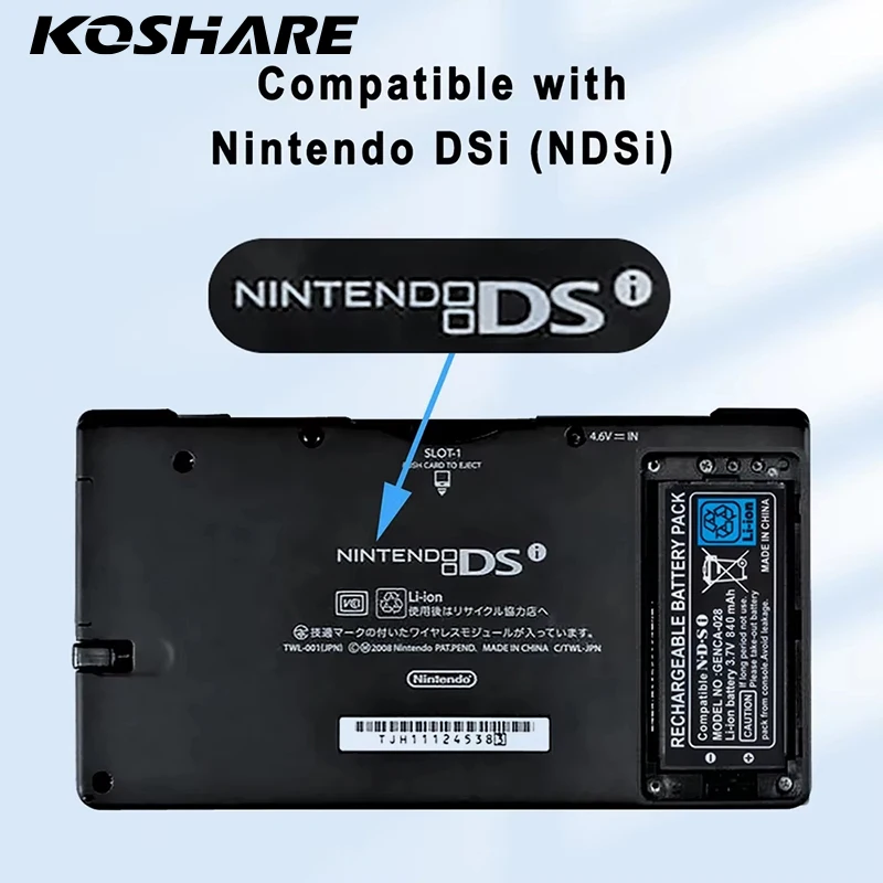 KOSHARE 2000mAh 3.7V バッテリーパック TWL-003 充電式リチウムイオンバッテリー + ツールパックキット ニンテンドー DSi NDSi用