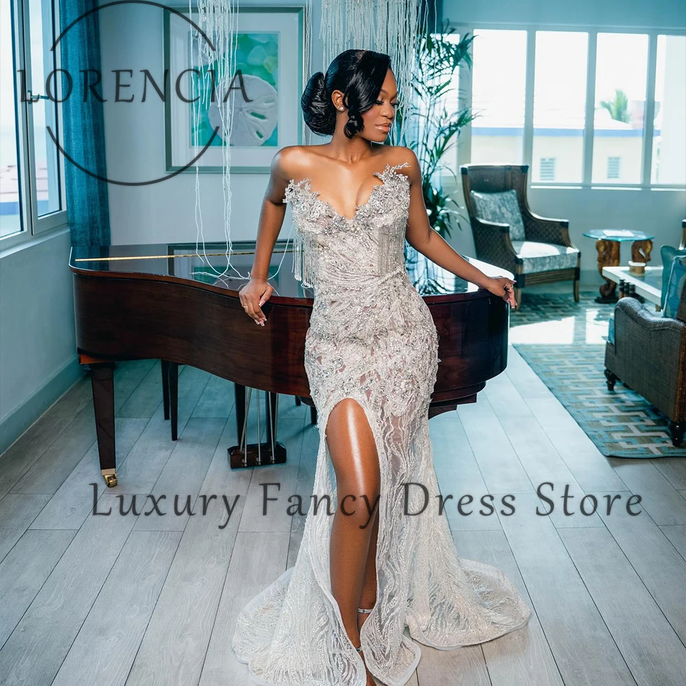 

Sparkling Tassel Prom Dresses 2025 Crystal Side Slit Mermaid Evening Party Gowns Customized Sleeveless vestidos largos fiesta