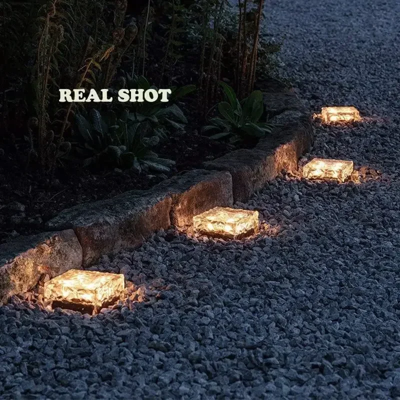 Solar Ice Cube Lamp Glass Brick Crystal Light Waterproof Garden Courtyard Pathway Decoration Christmas Ice Rock Cube Lamp