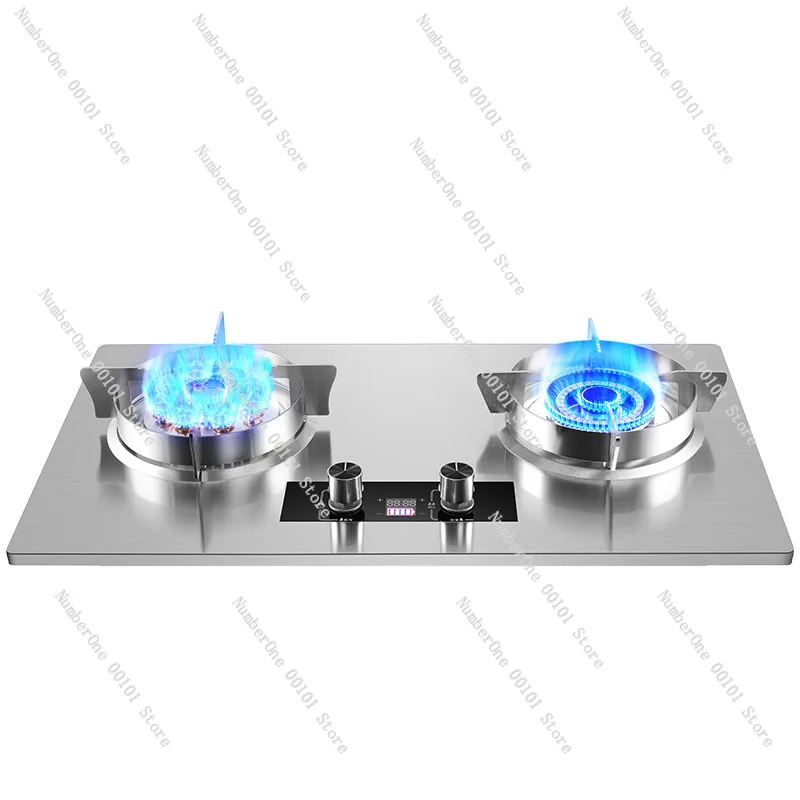 Household Gas Stove Double Burner, Liquefied Natural Gas Stove with Timer, Embedded Dual Purpose Cooktop