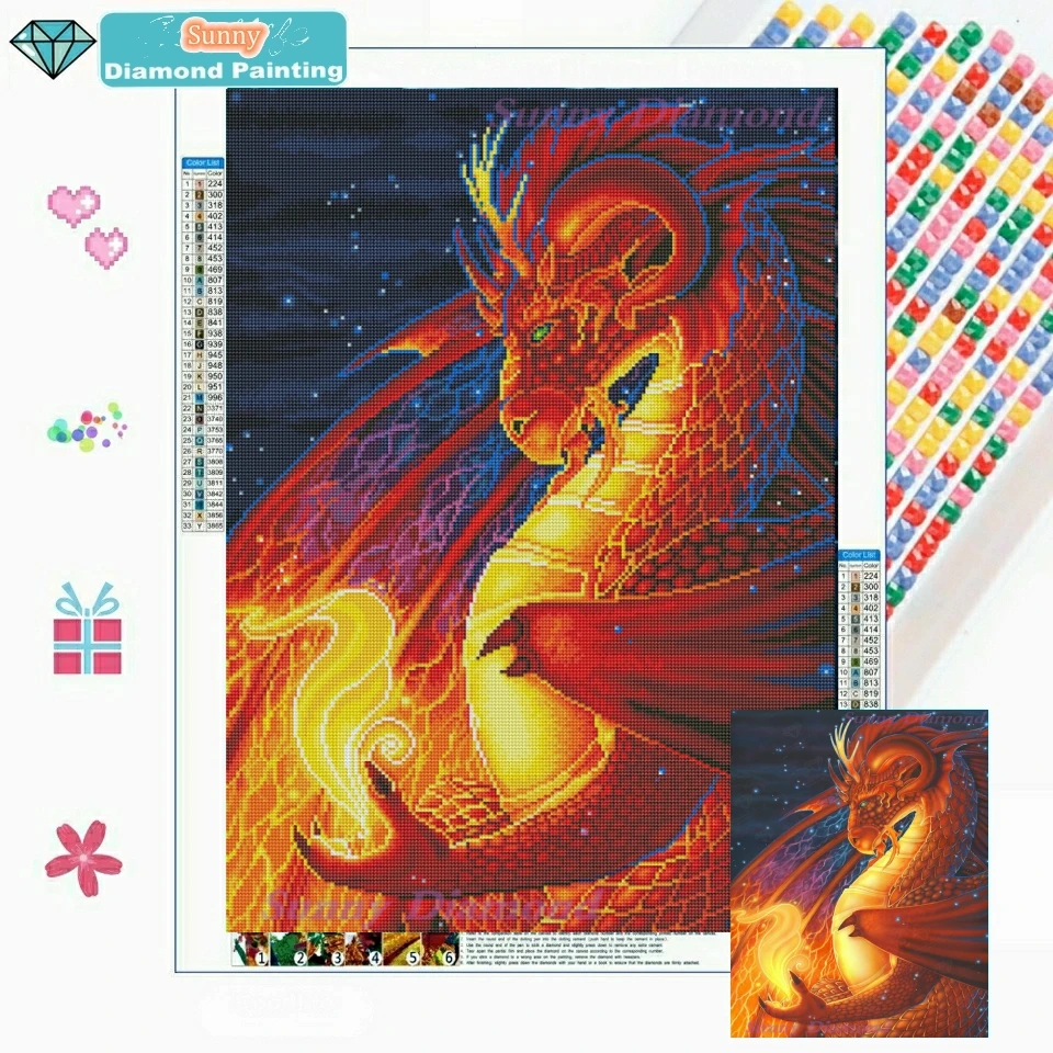 

Fire Dragon Diy Diamond Painting New Large Full Drill Rhinestone Embroidery Animal 5d Mosaic Picture Home Decor Cuadro Hogar