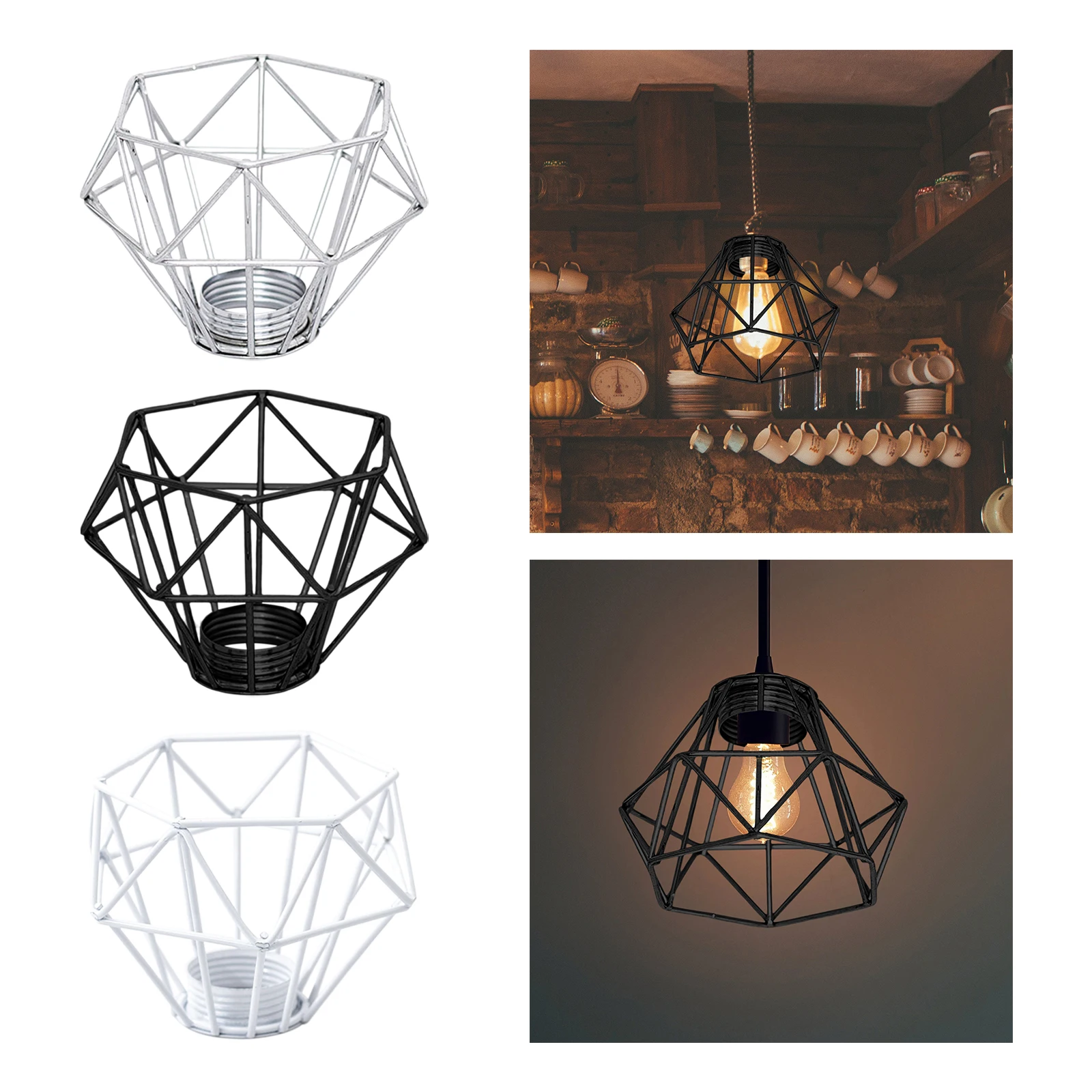 Modern Lampshade Metal Light Cage Ceiling Light Cover Diamond Shape Bulb Cage for Farmhouse Bedroom Cafe Living Room Accessories