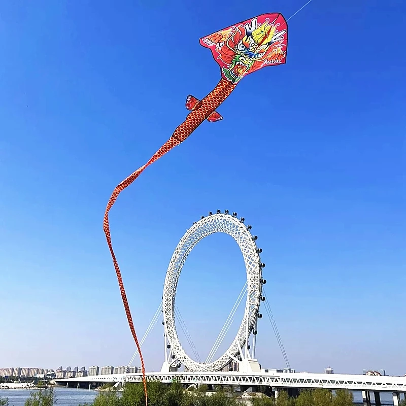 Envío Gratis, pipa de dragón chino de 100m, juguetes al aire libre 	 cerf volant enfants viento cometa niños acrobacias pipa palo volador latawiec ogon