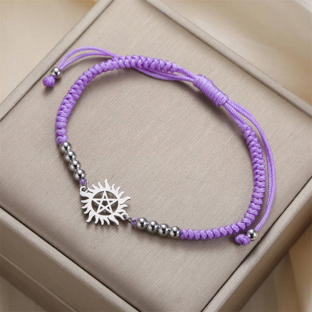 My Shape Pentagram Sun Bracelets Stainless Steel Pendant Bangle Adjustable Size Hand Chain Jewelry Supernatural Amulet Gifts view 5