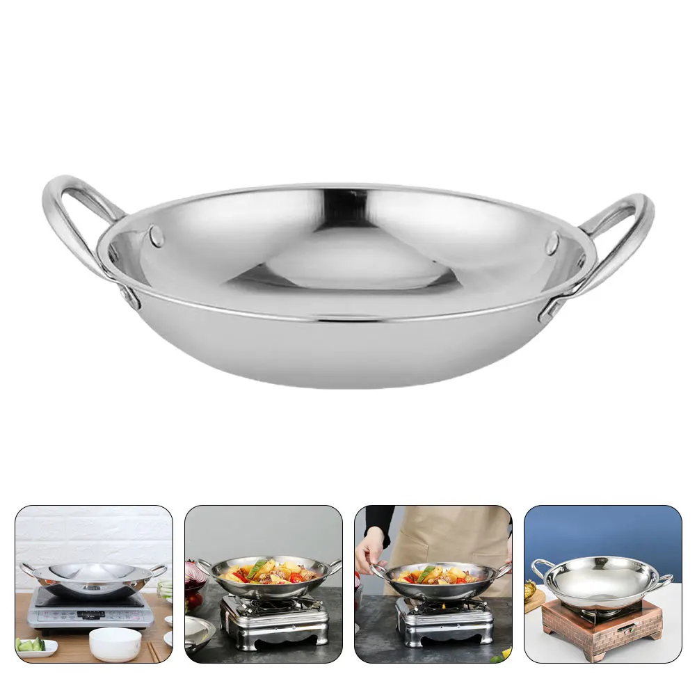 

Stainless Steel Round Bottom Hot Dual Handle Multi-Functional Dry Pot Cooking Pan Stock Pot For Use