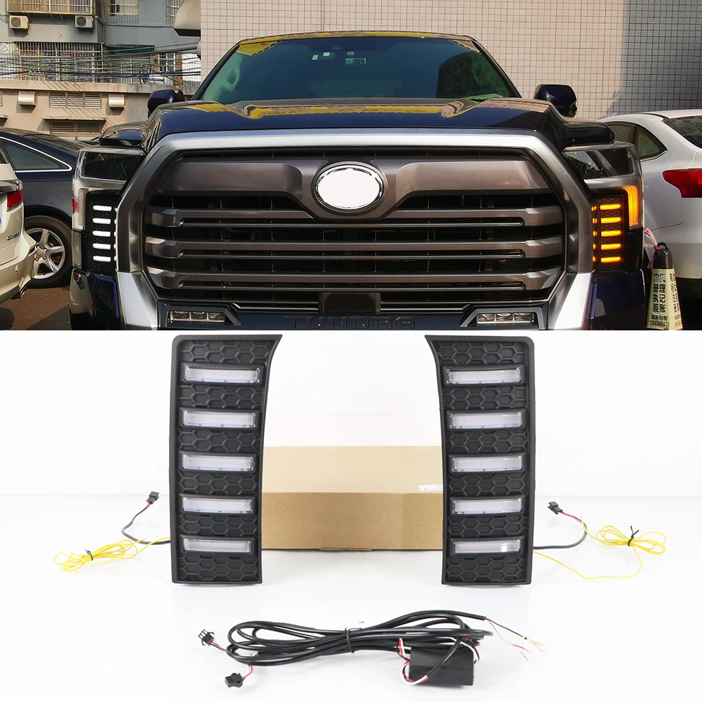 

For Toyota Tundra 2022 2023 Led Daytime Running Light Car Drl With Yellow Turn Signal Fog Driving Lamp Accessories