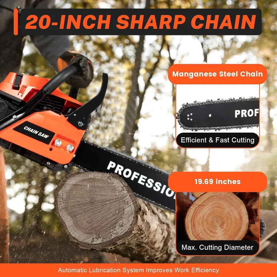20in 68CC Gas Chainsaw2 Stroke Handheld Petrol Chain Saws Wood work Saw for Sawing Cutting Pruning Trimming Wood Tool