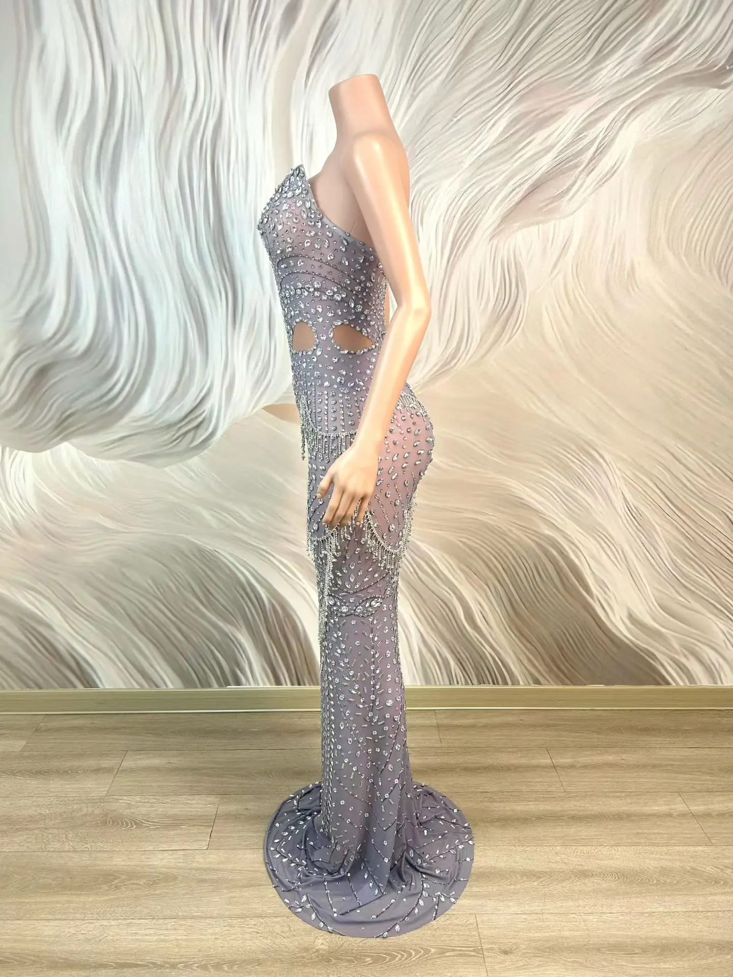 Wumai Sexy Women Strapless Evening Gown Sparkling Diamonds Transparent Mesh Long Dress Wedding Birthday Cocktail Prom Gowns - view 2