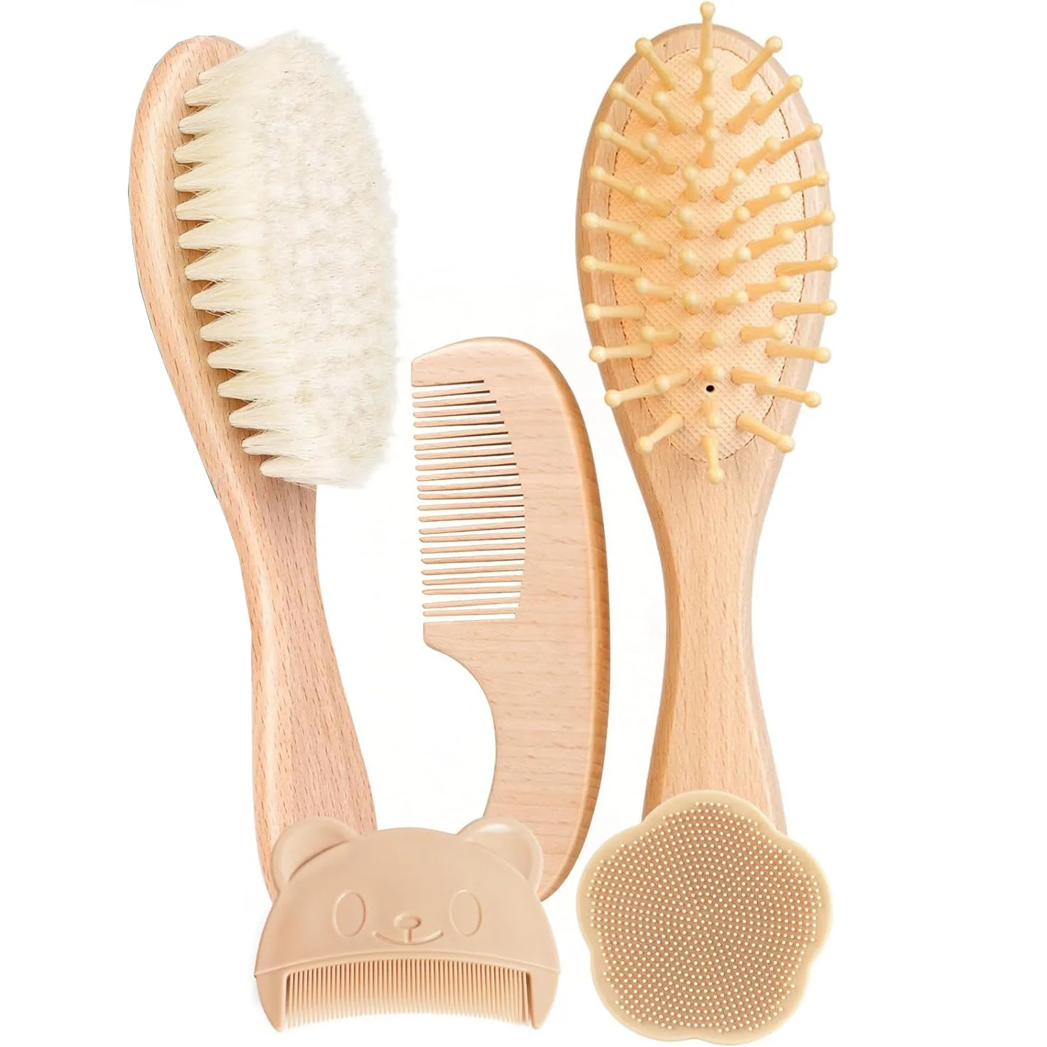 Baby Hair Brush Set, Wooden Brush and Comb Set with Soft Goat Hair Bristles description 1