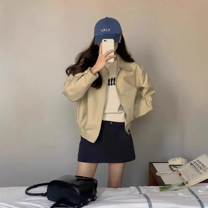 

Короткое стильное пальто для девочек на весну и осень, короткое свободное бейсбольное джерси с лацканами для отдыха, красивая темпераментная куртка, топы, оптовая продажа