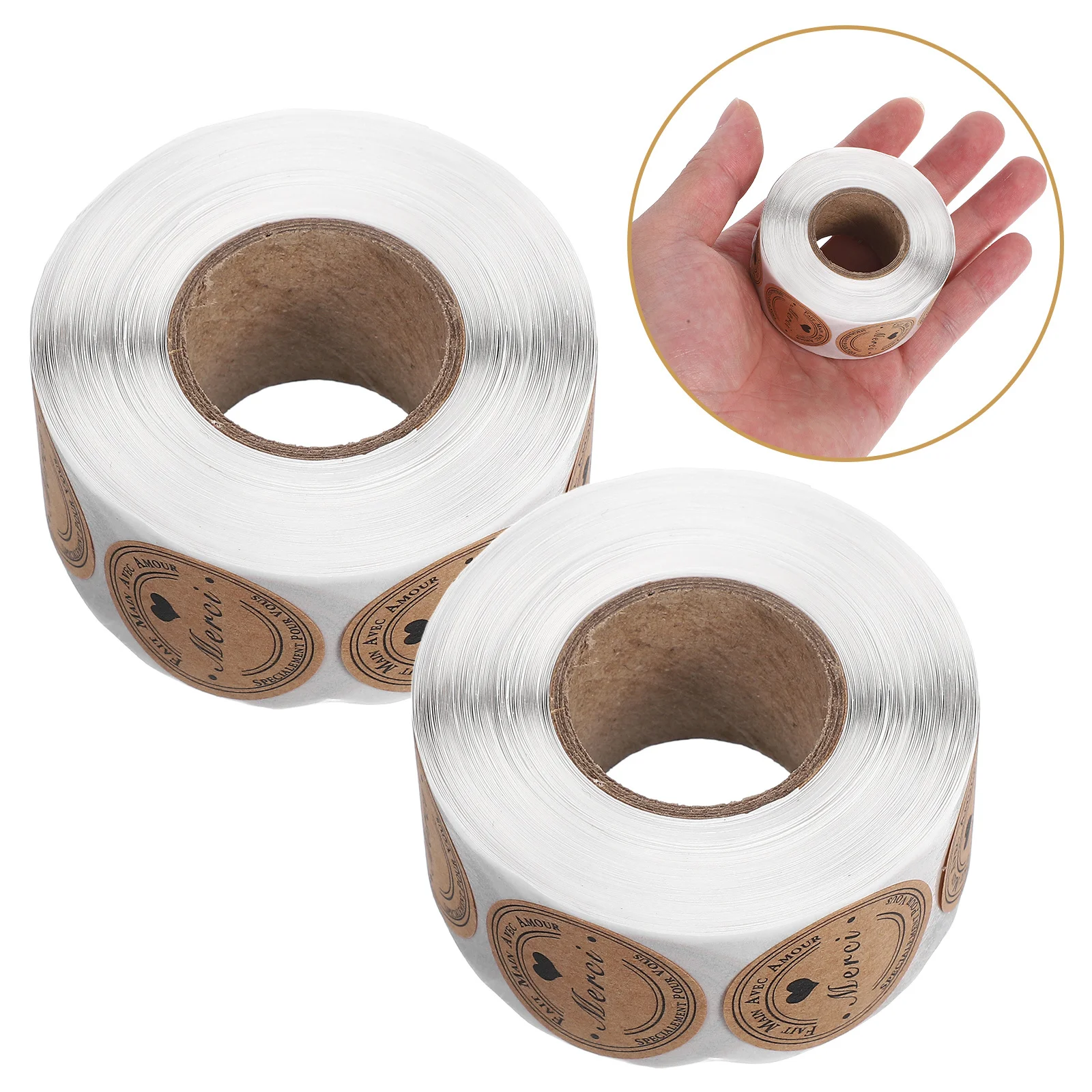 Compact French Thank You Stickers 2 Roll Versatile Use for Envelopes Bubble Mailers Small Business Packaging Elegant