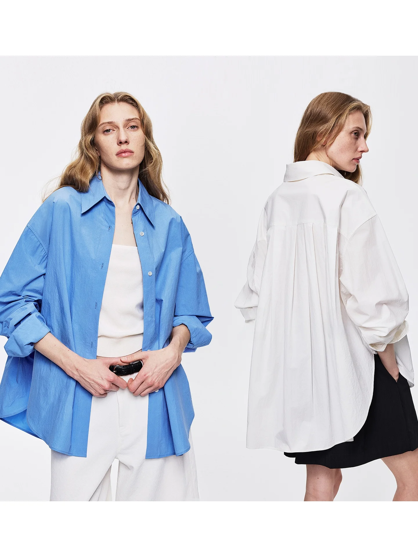 

Женская хлопковая рубашка UZZO с длинным рукавом, свободного кроя, с классическим воротником, универсальная цветовая гамма, дизайн с длинными бархатными хлопковыми складками на спине