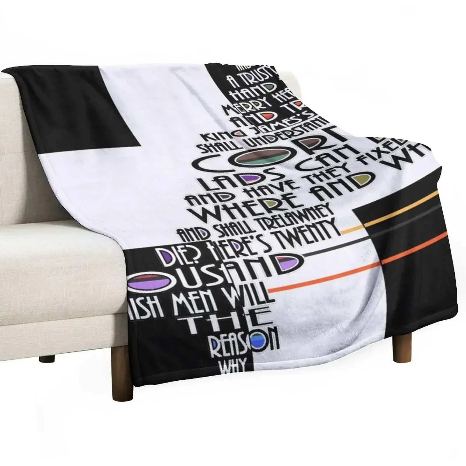 Map of Cornwall with Cornish Anthem - Trelawney Throw Blanket Giant Sofa Luxury Designer Blankets