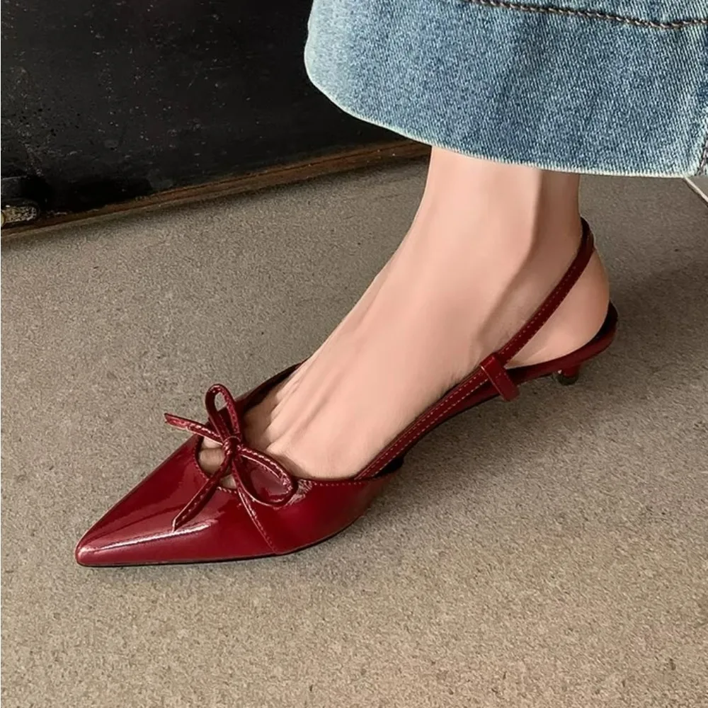 

Summer Pointed Toe Women High Heels Fashion Butterfly-Knot Female Pumps New 2026 Footwear Slingbacks Ladies Mid Heels Sandals