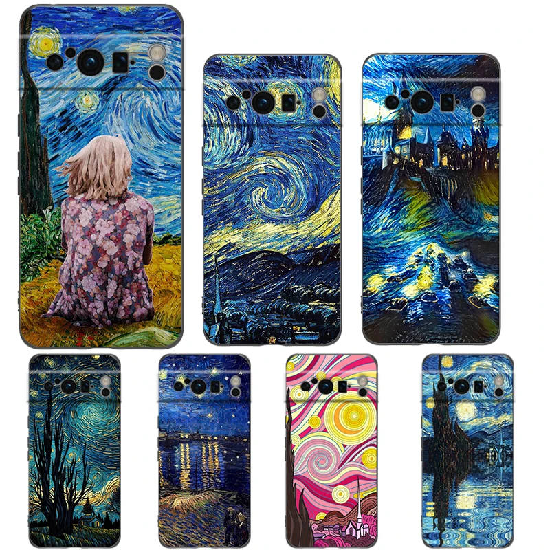 เคสโทรศัพท์สำหรับ Google Pixel 9 8 7 6 9A 8A 7A 6A Pro 10 9 Pro XL เคสนิ่ม TPU ลายศิลปะแวนโก๊ะ ภาพดาวเต็มฟ้า สไตล์ศิลปะ