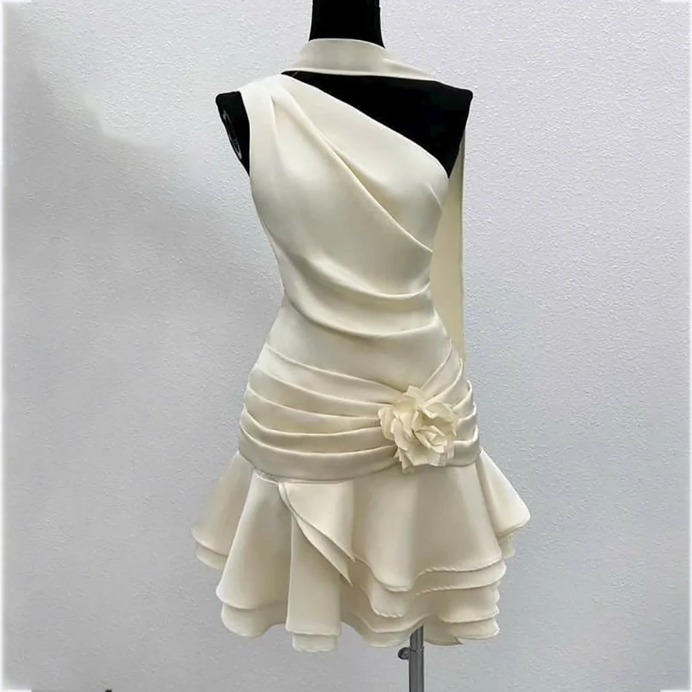 3D Flower Prom Dresses Modern Style Tulle One Shoulder Tiered Draped Evening Gowns Special Occasion Elegant Fashion Women Robes