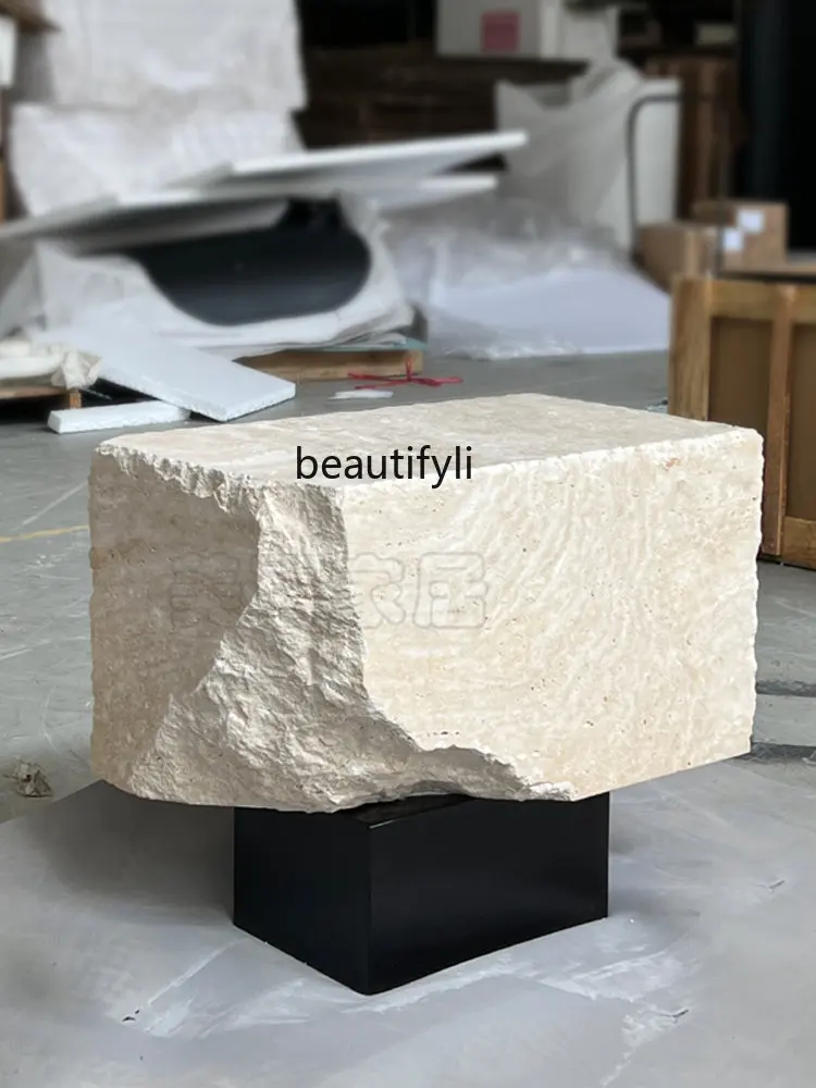 Customized  Natural Cave Stone Side Table Silent Style Designer Minimalist Broken Effect Living Room Creative Art Corner Table