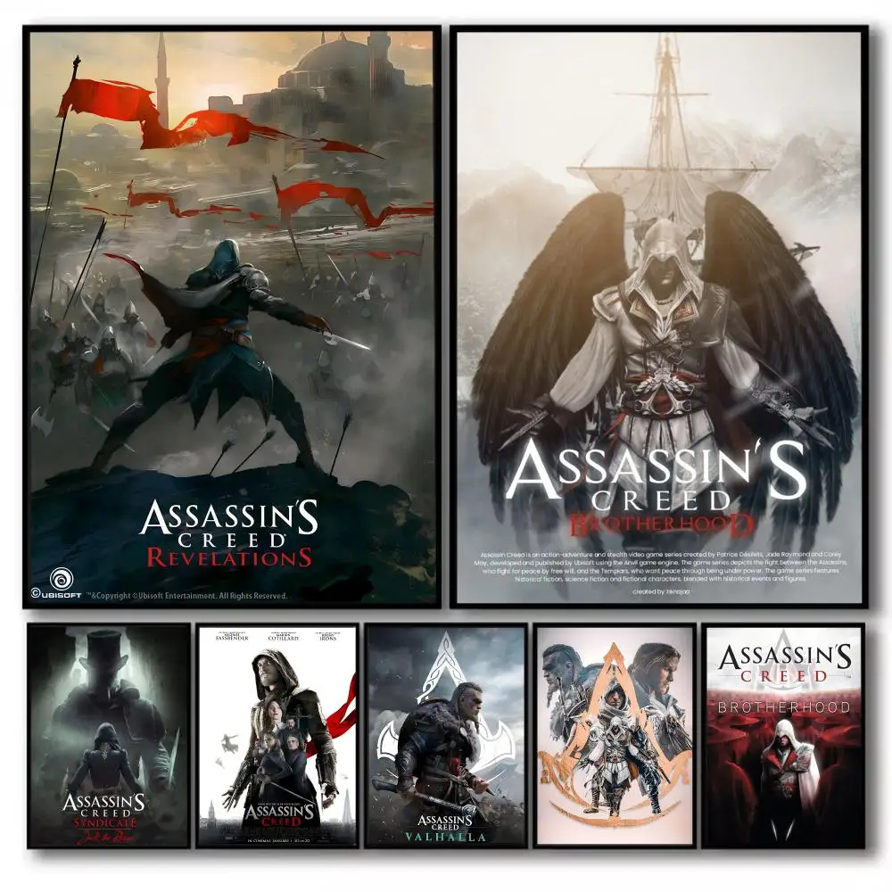 Póster clásico de juego A-Assassin-S-Creed, pegatina autoadhesiva perfecta para decoración artística de pared de cine en casa y oficina, regalo elegante