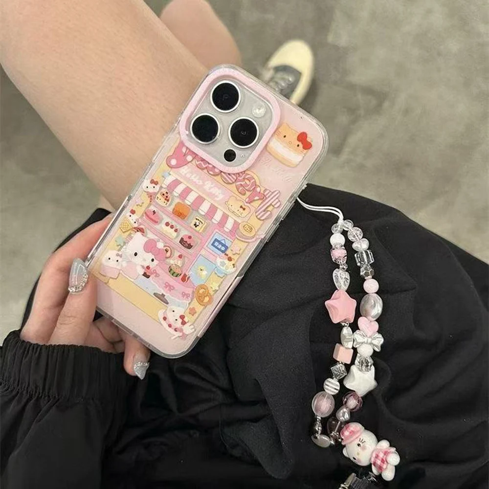 Sanrio Red Checkered Hello Kitty Phone Pendant Cartoon Kitty Phone Case Chain Keychain Backpack Accessories Gift