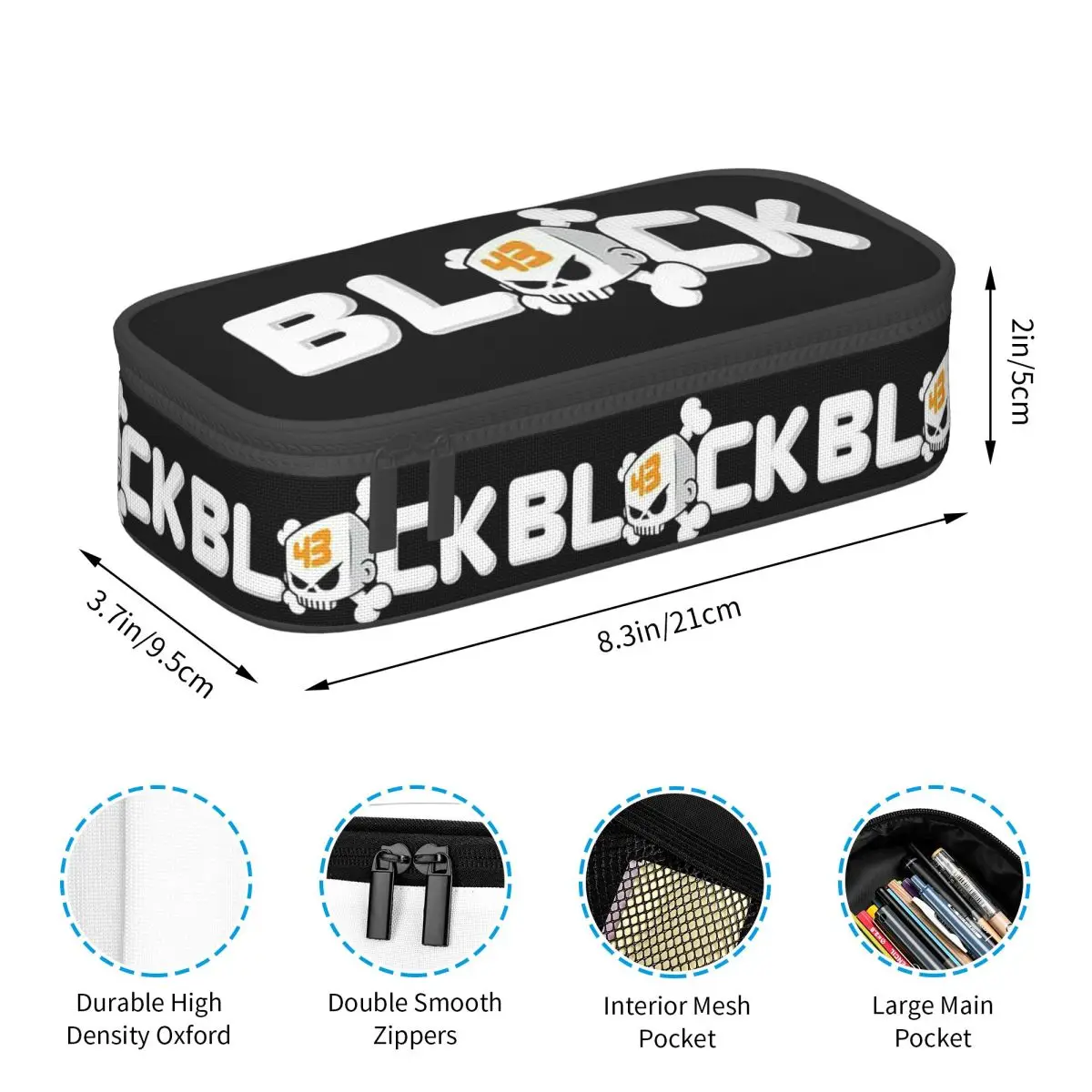 Ken Block Acrylic Skull Pencil Case for Boy Girl School Pen Box Pencil Bag Stationery Supplies Pen Holder Bag