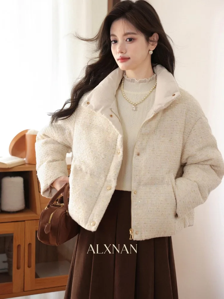 ALXNAN Damska Zimowa Kurtka Puchowa Parka Ocieplana Gruba Ciepła 90% Puch Kaczy Nowa Wodoodporna Modna Odzież Wierzchnia Damska 2025 L59139