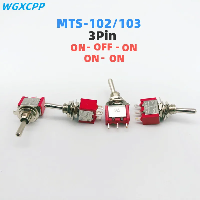 1/5 PCS,Toggle Switches,MTS-102/103,Red,3Pin,6MM,2A/250V,5A/120V,ON-OFF-ON,ON-OFF,DPDT, Power Switch Button,Rocker Switches