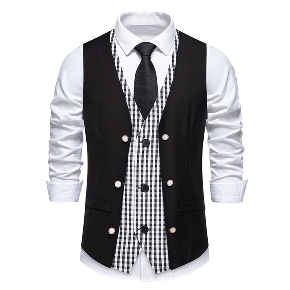 Fashion Business Vests Men's Suit Waistcoat Suitable For Casual Outing Regular Length Garment V Neck Sleeveless