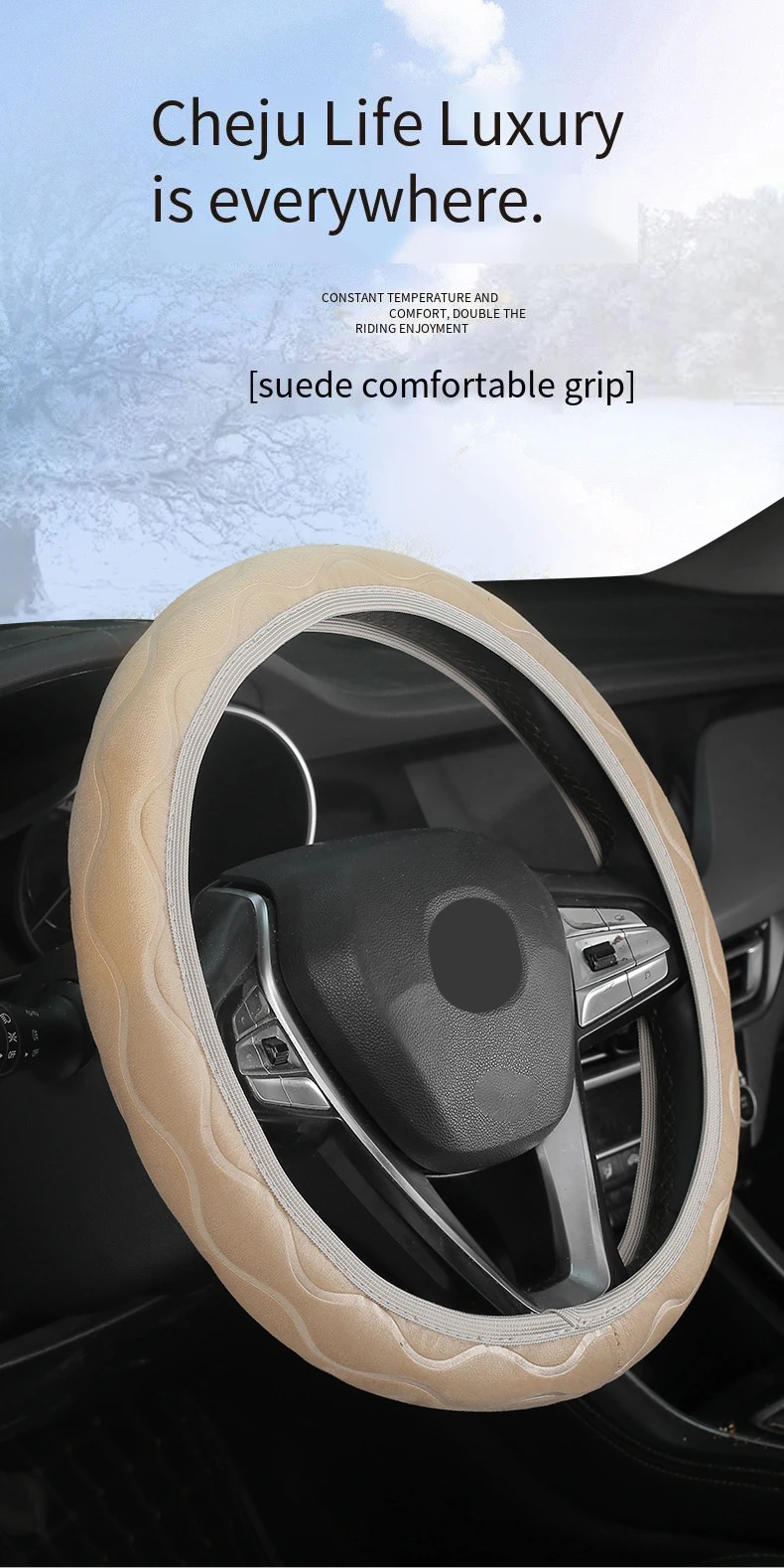 Winter Steering Wheel Cover Non Slip Plush Fleece Design Compatible with Round and D Shaped Wheels Fits Most Vehicle Models