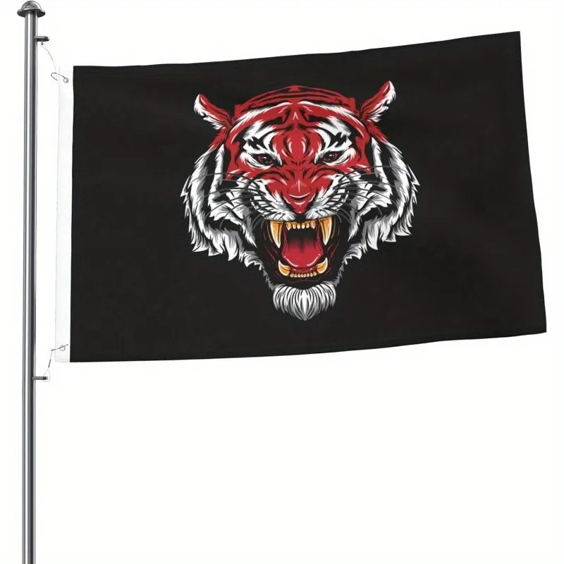 Roaring Tiger Flag Vibrant Red White Polyester Design Easy to Hang for Indoor Outdoor Decor