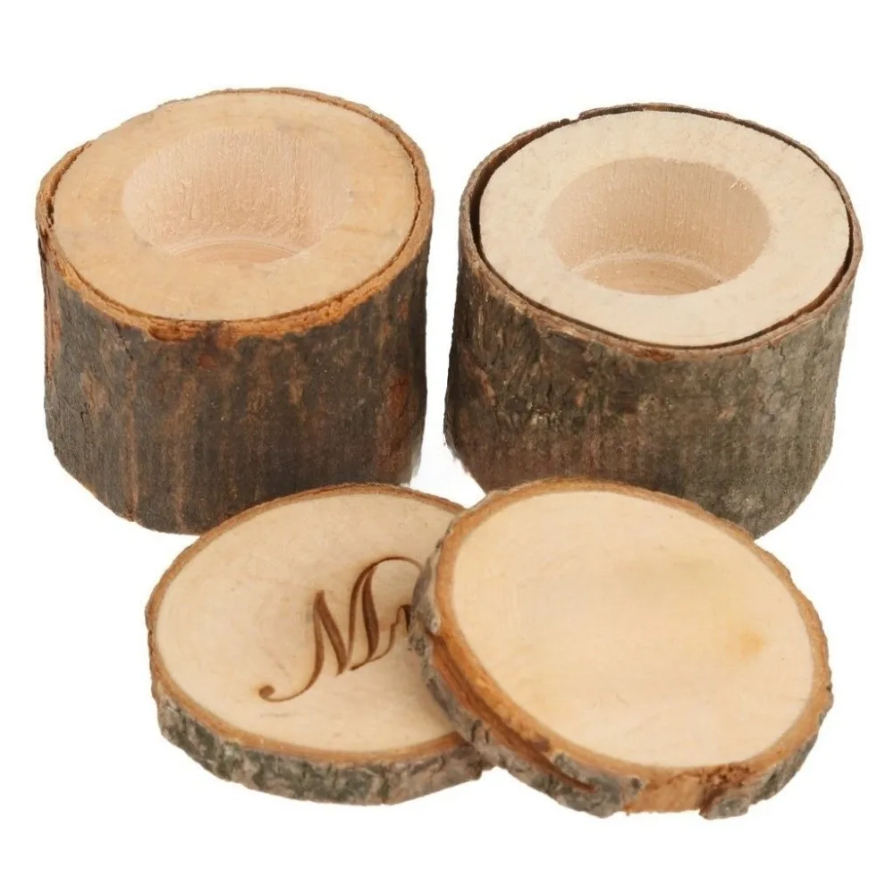 2Pcs Mini Size Wooden Ring Box Rustic Finish Hollow Structure Wood Ring Holder Removable Lid 2.36x5.2in Rustic Wooden Box