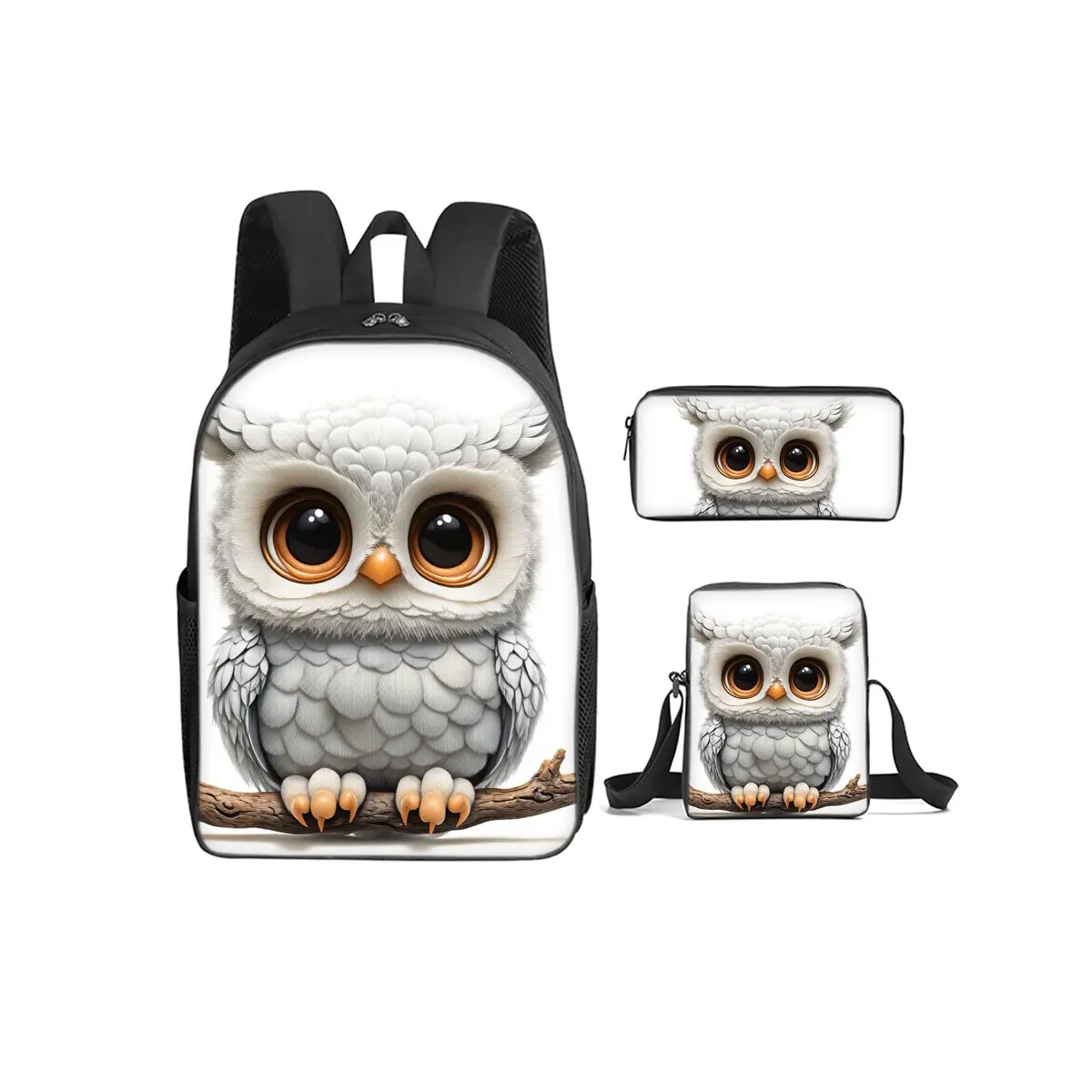 

Animal Owl Sloth Deer 3Pcs/Set Backpack With Messenger Bags ,Pencil Bags For Boy/Girls Best Gift Cartoon Student School Bags