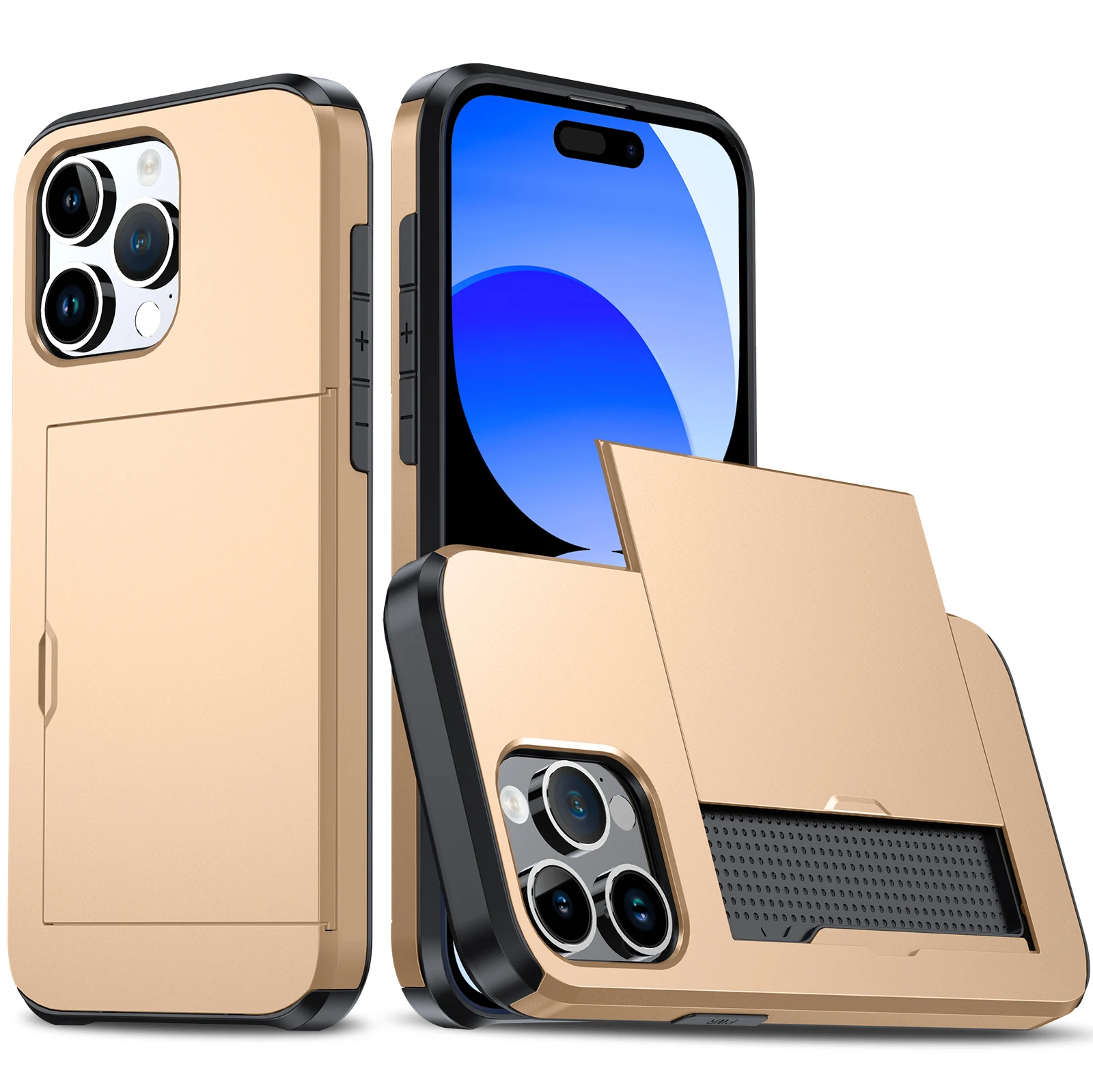 Hülle für iPhone 18 Pro Max 17e 16e 17 Pro Max 16 15 14 13 Brieftasche Kartenhalter Schiebeschlitz Schlanke Hartschale PC Robuste Schutzhülle – Detail 13