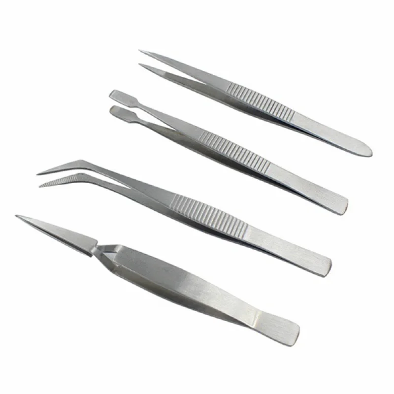 4-piece stainless steel tweezers set Elbow electronic cleaning clip DIY repair tool