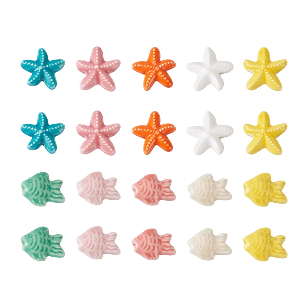 

20pcs Handmade Starfish Cabochons Ceramic Fish Beads Porcelain Loose Spacer Charm For Bracelet Earring DIY Craft Jewelry Making