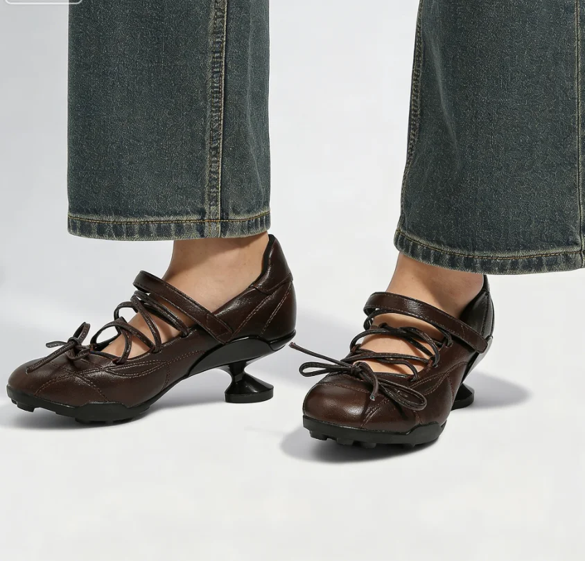 Women's Bowknot Irregular Low Heel Mary Jane Pumps 2026 New Lace-Up Shoes Elegant Sporty Casual Shoe Fashion Y2K Style Footwear