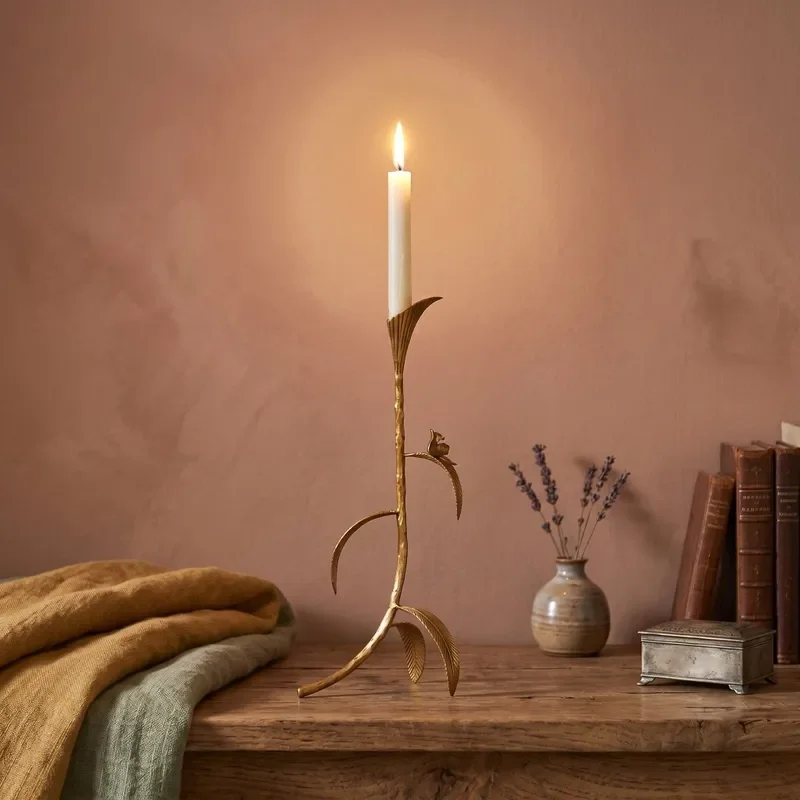 Vintage Brass Candle Holder European Light Luxury Style Retro Table Centerpiece for Living Room Dining Decor Romantic Home