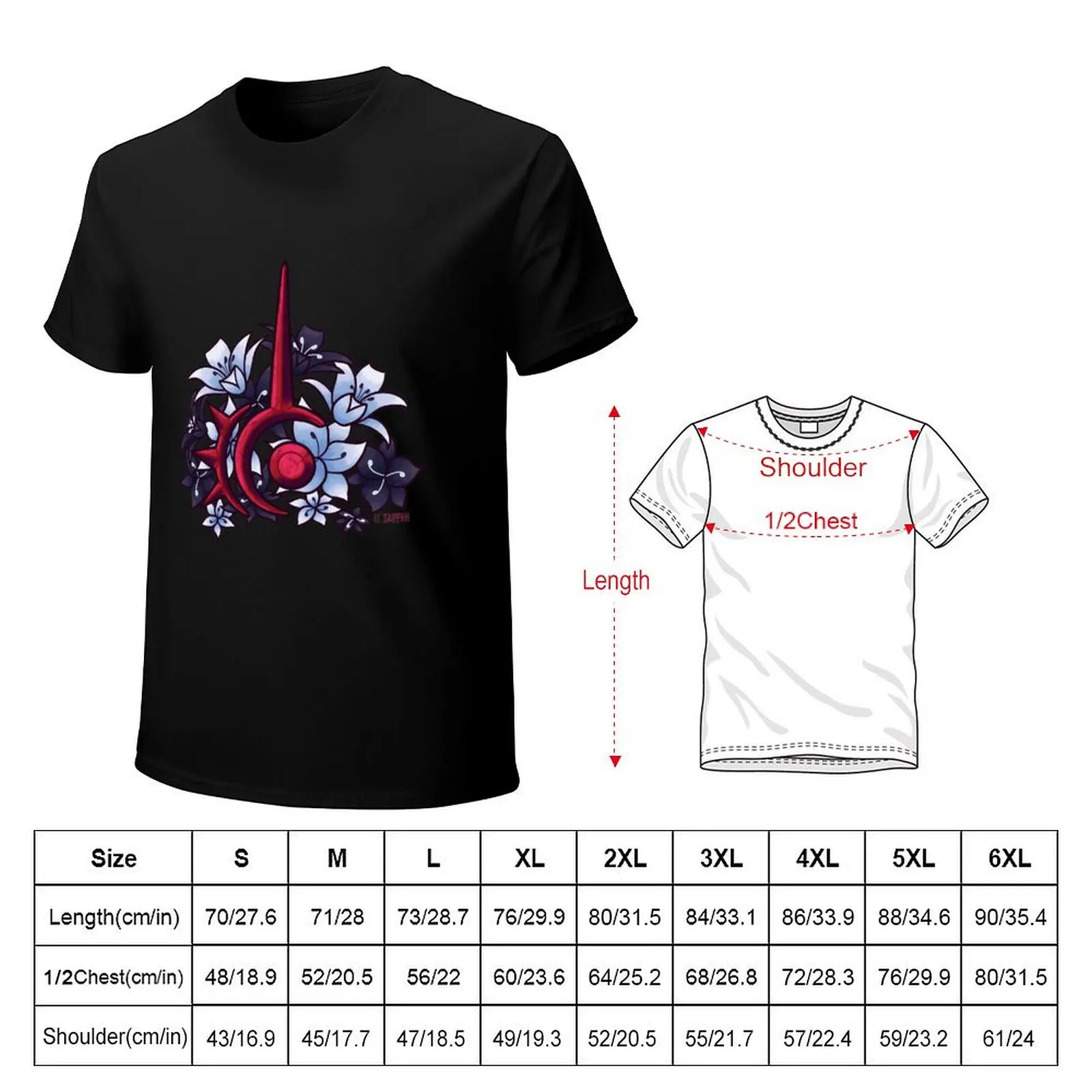 FFXIV Red Mage Job Symbol with Flowers T-Shirt Basic Breathable Solid Color T-Shirt view 2