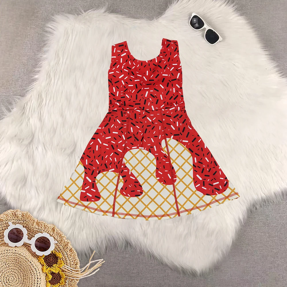 

8.28 Baby Girls Summer Red Drip Sleeveless Shorts Team Yoga Active Knee Length Dresses